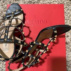 Valentino Garavani Black and Gold Studded Heels